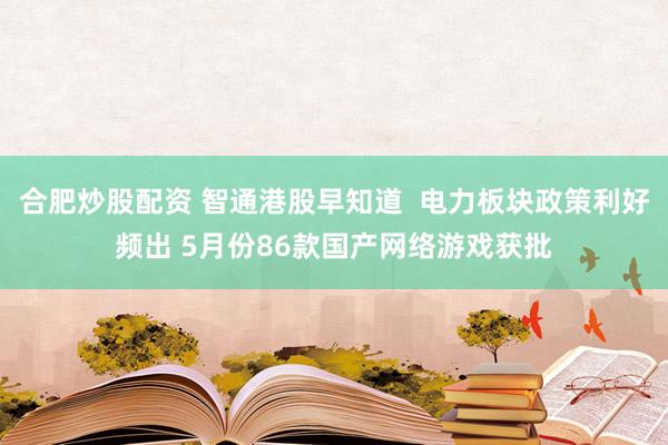 合肥炒股配资 智通港股早知道  电力板块政策利好频出 5月份86款国产网络游戏获批
